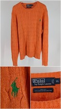 Vintage 90s Polo Ralph Lauren 100 Silk Cable Knit Sweater XL Orange Crewneck
