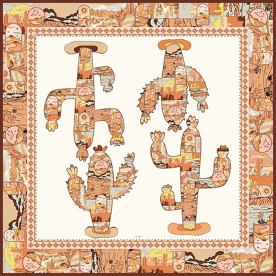 Sorte' Luxurious Mulberry twill silk double sided cactus design scarf 90x90cm