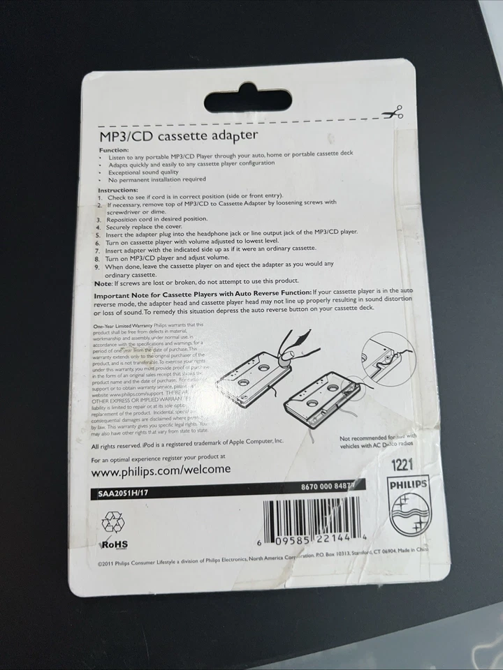 Philips 150 Series Universal 3.5mm Enchufe MP3/CD Cassette Adaptador Nuevo Precintado Foto 2 de 2
