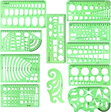 11PCS Geometric Drawings Templates, Drafting Stencils Measuring Tools