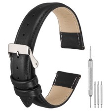 Leather Watch Band, 20mm Release Watch Strap for Men, Black