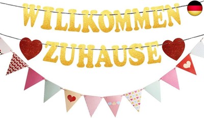 Willkommen Zuhause Girlande mit Bunt Wimpel Banner Herzlich Willkommen Zuhause