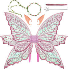 Large Fairy Wings Adult Women, 33"X25" Iridescent Glitter Butterfly Wings, Fairy
