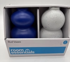 2pk Bud Vase (1) Cobalt Blue & (1) White w/ Blue Specks- Room Essentials, NEW