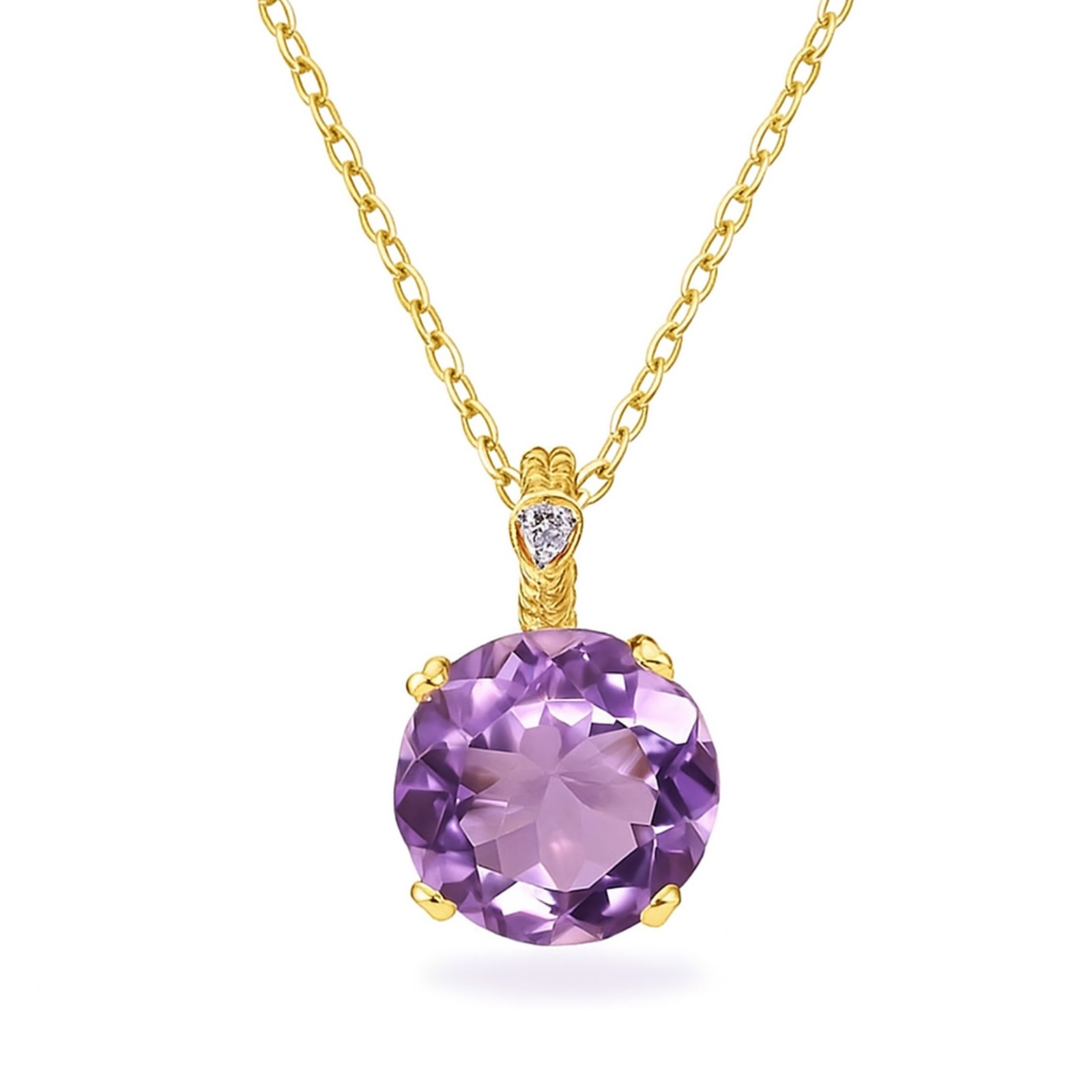 14K Solid Yellow Gold 5 Ctw Natural Amethyst Gemstone Pendant Necklace 18 in