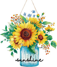 Summer Wooden Door Sign Hello Sunshine Sunflower Welcome Sign Ocean Beach Door H