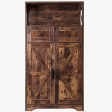 Brown Storage Cabinet with Doors & Drawers Freestanding Kitchen Pantry Cabinet