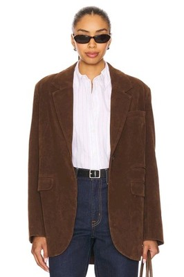 Nwot Women's FREE PEOPLE Paper Cut Faux Suede Brown Blazer Oversized Jacket Sz L