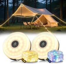 4-IN-1 Portable Camping String Lights USB Rechargeable 33FT LED Tent Light USA
