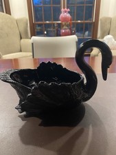 Vintage Cambridge Glass Swan  Black Amethyst- Large 8.5”Exquisite Detailing