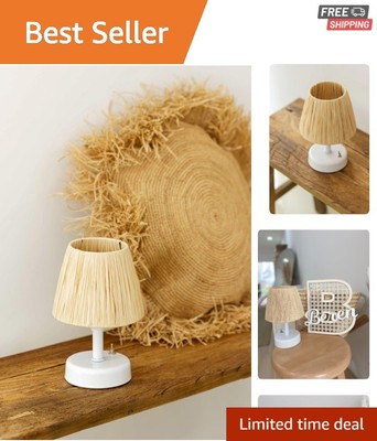 Unique Handwoven Tabletop Lamp - Raffia & Wicker Cordless Lighting Solution