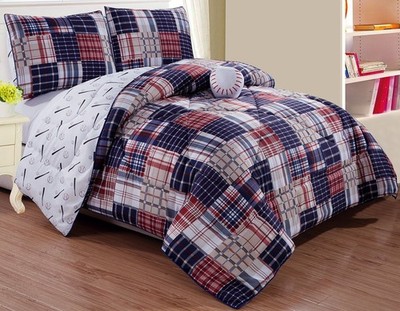- 4 - Piece Full Size Baseball Sports Theme Comforter Set with Plush Pillow i...