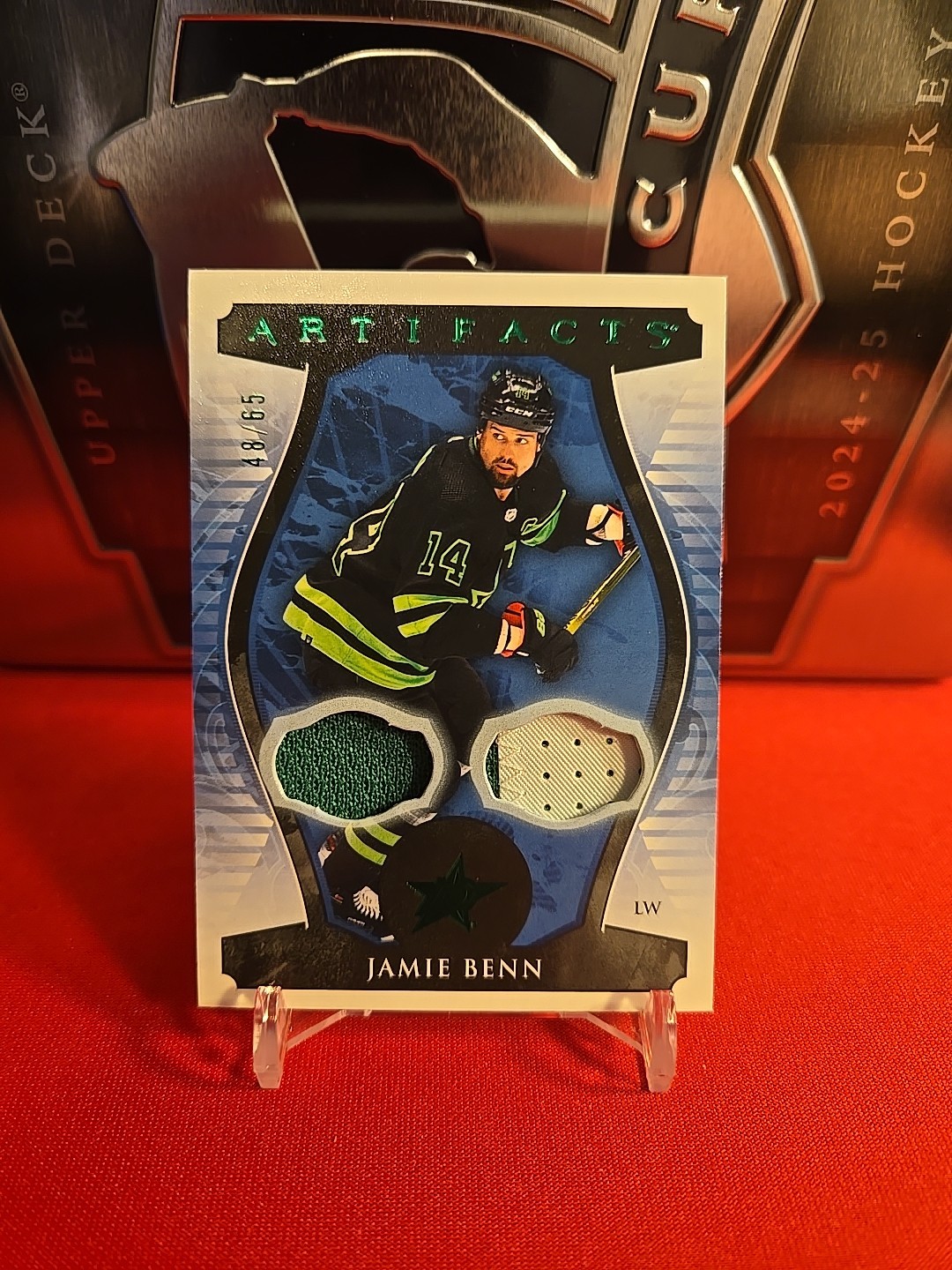Jamie Benn Artifacts Dual Patch Game Used /65 Dallas Stars Color Match Green