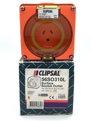 CLIPSAL 56SO310L Surface Socket Outlet 2 Flat Pins 10A 250V ORANGE