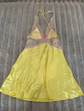 Victoria  s Secret Y2K Yellow Nighty Lingerie Babydoll Nightgown Lace Tie S/P
