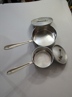 Vintage All Clad Master Chef Metal Crafters 201, 202 1/2 Sauce Pans USA W/lid