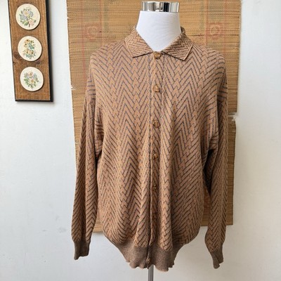 Vintage Chevron Cardigan Mens XL Sweater Marcello Made In Italy