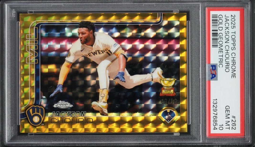 2025 Topps Chrome - Jackson Chourio #262 Gold Geometric Refractor /50