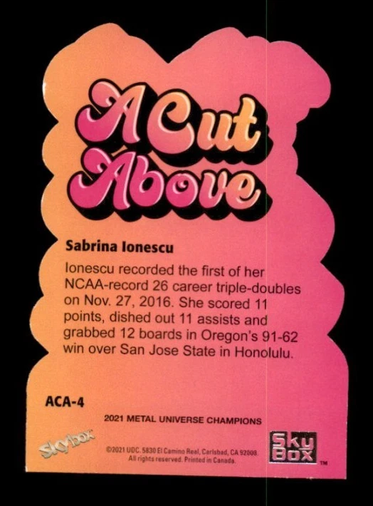 2021 Metal Universe Champions A Cut Above #ACA4 Sabrina Ionescu Rookie - Image 2 of 2
