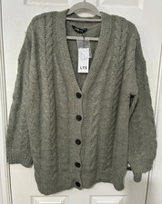LTS Green Cable-Knit V-Neck Button Cardigan Long Sleeve Tall UK 14-16