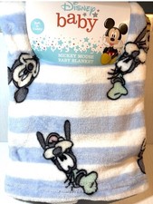 Disney Baby Mickey Mouse  Friends Blanket Blue White Stripes Soft 30" X 40" NWT