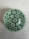 Vintage Murano Style Paperweight Millefiori Art Glass Green/White