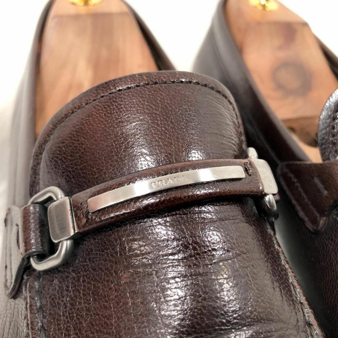 PRADA Men's Dress Shoes Loafers Leather Dark brown UK6/US7 112969c thumbnail 5