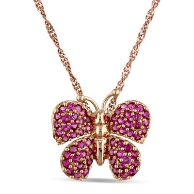 Amour 18K Rotgold rosa Saphir Babys Schmetterling Anhänger mit Kette 13''