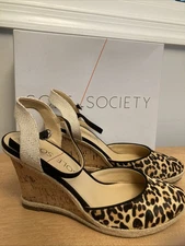 Sole Society Size 10 M Leopard Cork Wedge  Cow Fur Espadrille Sandals Lucy NIB