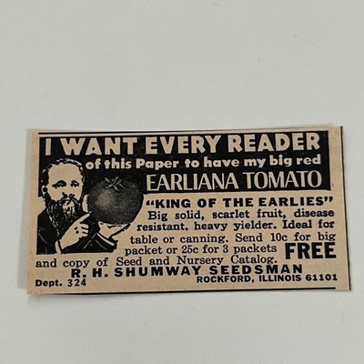 R. H. Shumway Seedsman Earliana Tomato Rockford IL 1965 Ad SAH7-S49