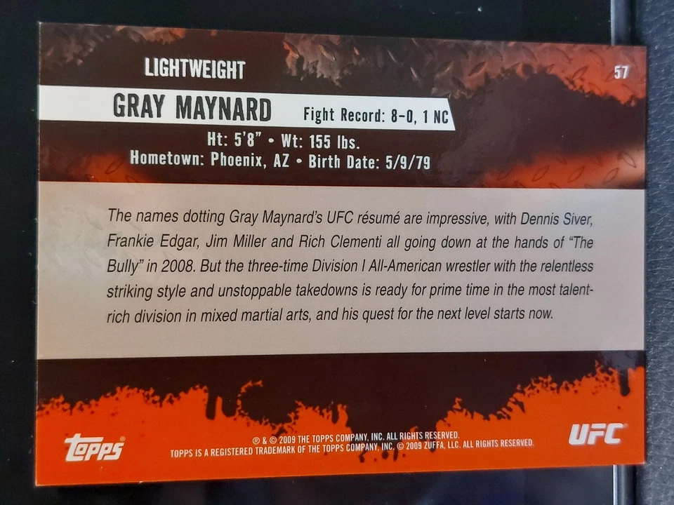 Gray Maynard #57 2009 Topps UFC Round 2 Thick Gold Parallel - Image 2 of 2