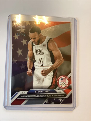 Steph Curry 2024 Topps Now Olympics /24 Stars & Stripes FLAG Parallel Card #22