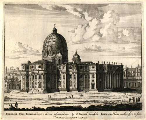 ROM Vaticano Basilica di San Pietro Originale Incisione P.Schenck 1705 - Afbeelding 1 van 1