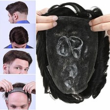 Durable Mens 100 Human Hair Replacement System Hairpiece Fine PU Skin Toupee US