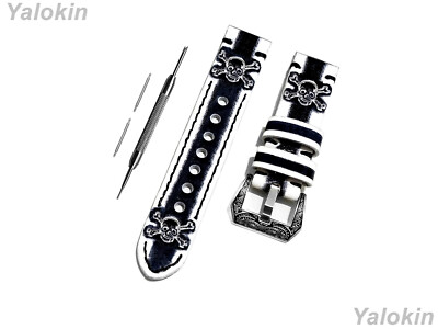 White & Black Skull Crossbones Leather Band for Huawei Watch GT 2 & GT 46mm -B22