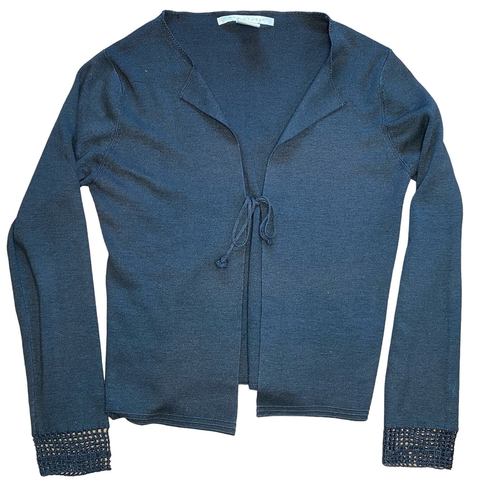 Y2K Italian Fuzzy Black Tie Up Cardigan (L/XL)