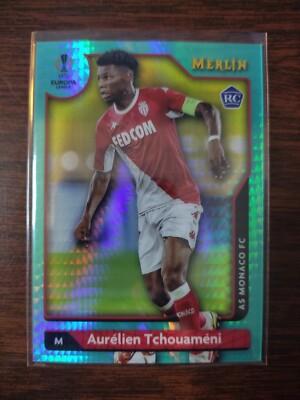 2021-22 Topps Merlin Chrome UEFA Aurelien Tchouameni Aqua Prism Rookie AS Monaco
