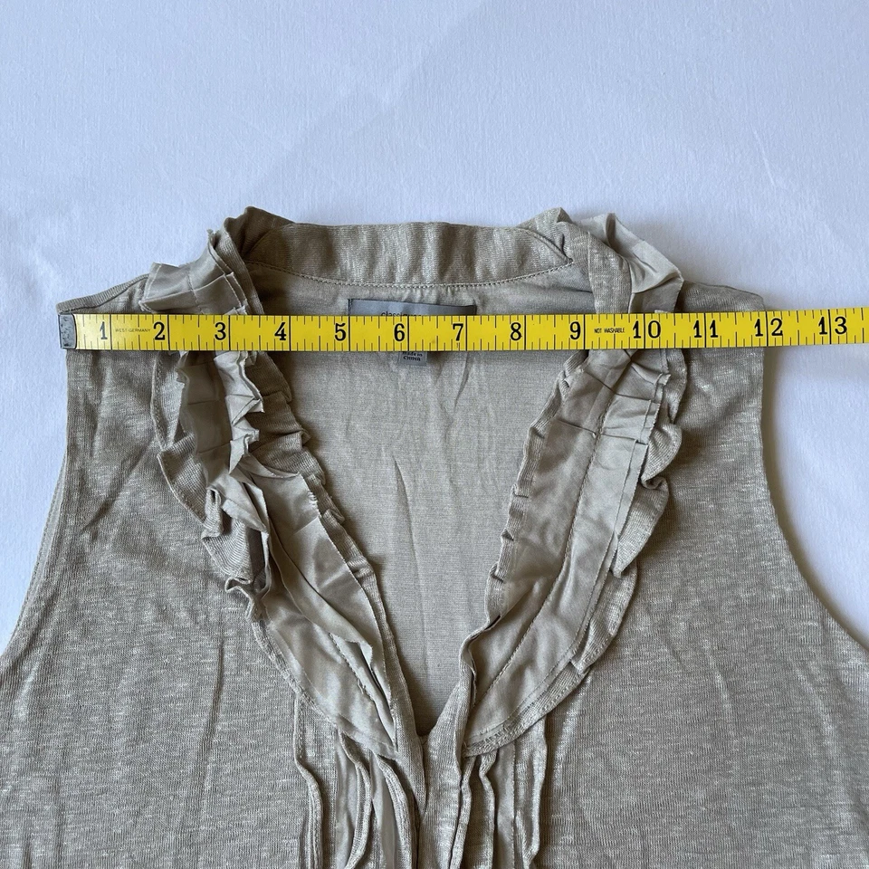 Classiques Entier XS Beige Brillante Lino Sin Mangas Cuello en V Volantes Seda Viscosa Foto 3 de 4