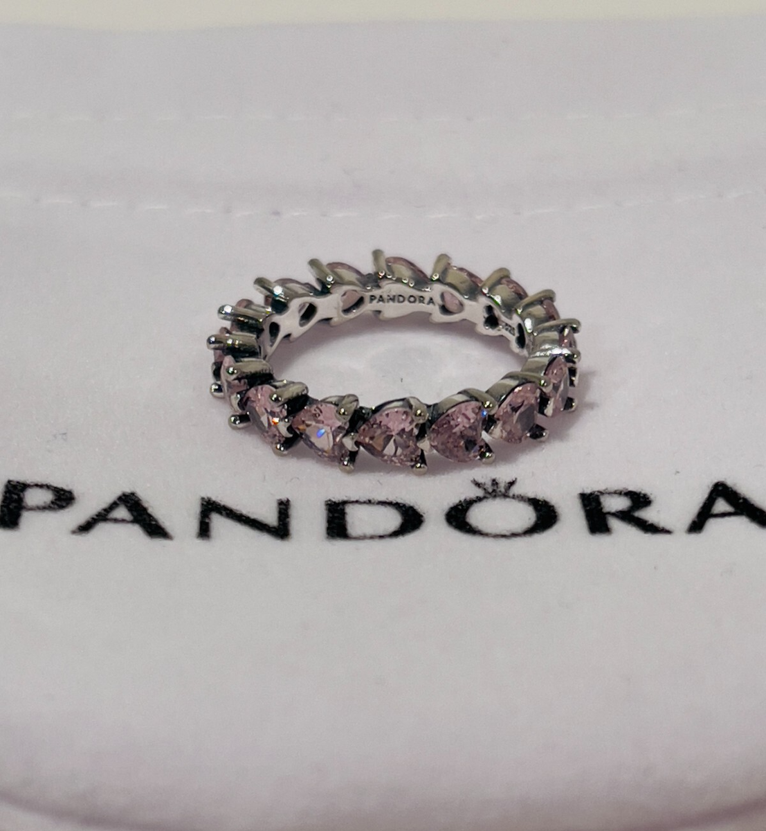PANDORA 925 ALE Band of Pink Enamel Hearts Ring Size 54 w