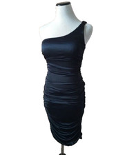 Y2K Fredericks of Hollywood Bodycon One Shoulder Satin Mini Wiggle Dress LBD