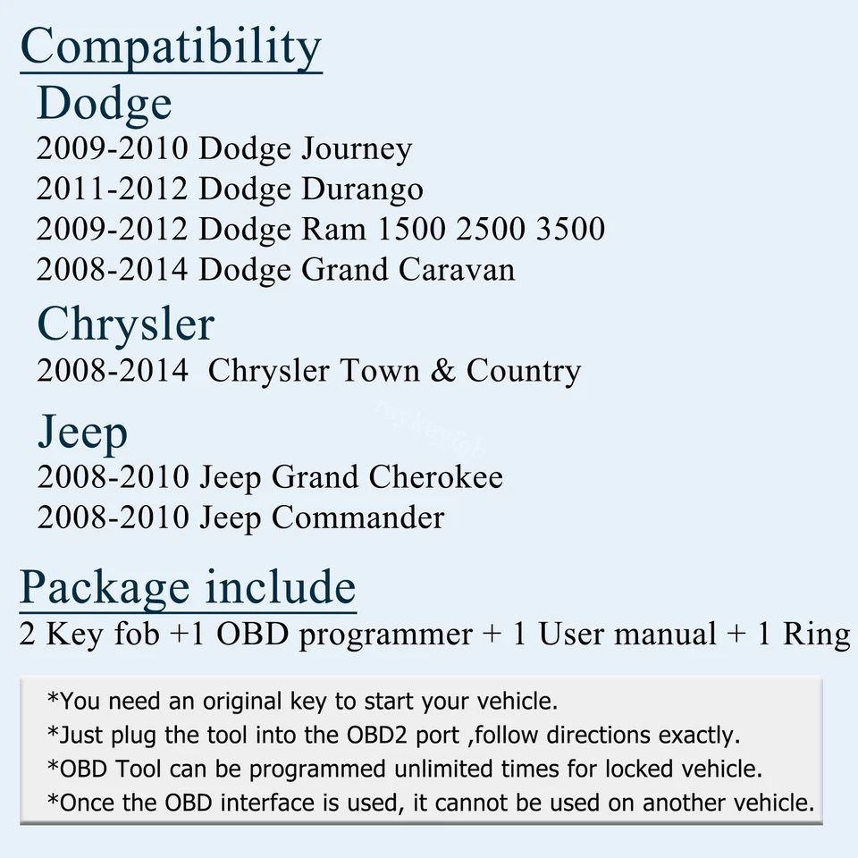 2 para Dodge Ram 1500 2500 Grand Caravan 2009 2010 2011 2012 llavero programador Foto 2 de 4