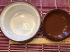VINTAGE POTTERY CASSEROLE 2 TONE DISH WITH LID 7"W X 3.25"H — photo 3