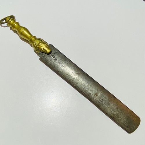 Antique German Brass Bull Handle Sharpening steel 11.5" Made in Germany c1800 - Picture 3 of 7