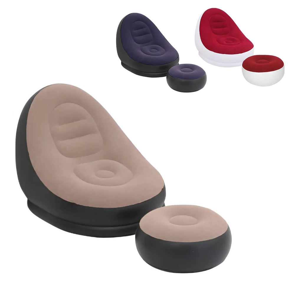 Sillón Inflable con Reposapiés Sofá Moderno en Tela Aterciopelada Portátil