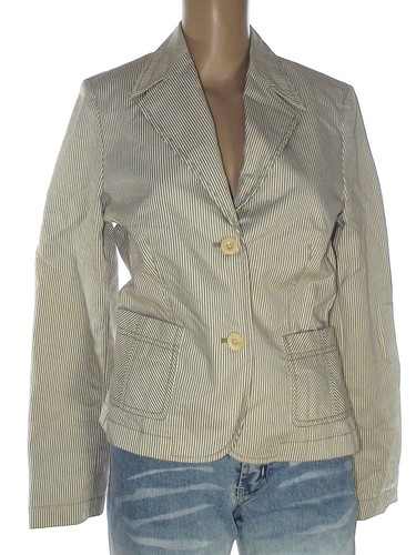 Niama Conbipel giacca jacket donna woman righe beige bianco it 42 m medium  | eBay