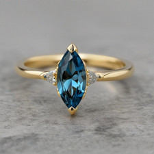 London Blue Topaz Marquise 6x12mm Ring - 925 Silver Gold Plated Elegant Jewelry