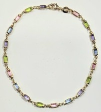 Gold Filled Rectangle Light Multi Color Stones Ankle Bracelet 9.75 inch Ank # 9