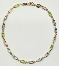 Gold Filled Rectangle Light Multi Color Stones Ankle Bracelet 9.75 inch Ank # 9