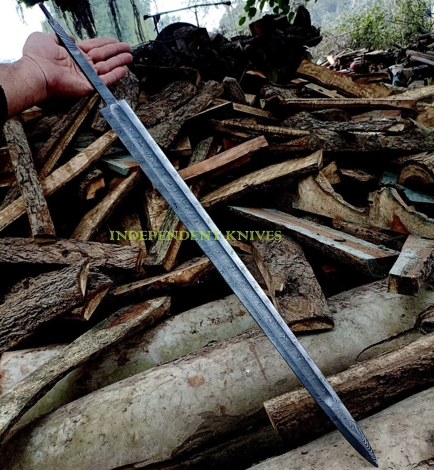 Damascus Steel Viking Sword Blank Blade 34.5 Inches Full Tang Razar Sharpe Blade - Image 4 of 4