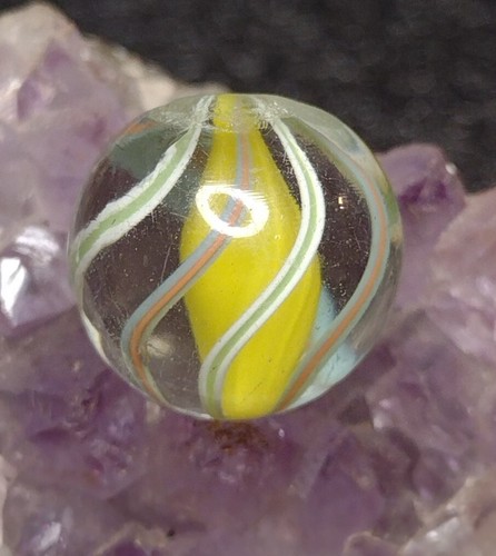 HTF NM EOD English Style ๐ช Yellow Solid Core Swirl Handmade GERMAN Marbles .69" - Foto 8 di 11
